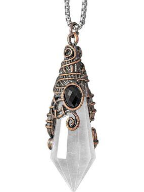 Wrapped Gemstone Pendulum Necklace | Healing Crystal Point Pendant for Scrying
